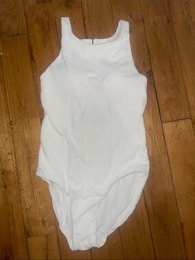 Textured White Scoop-Neck Bodysuit